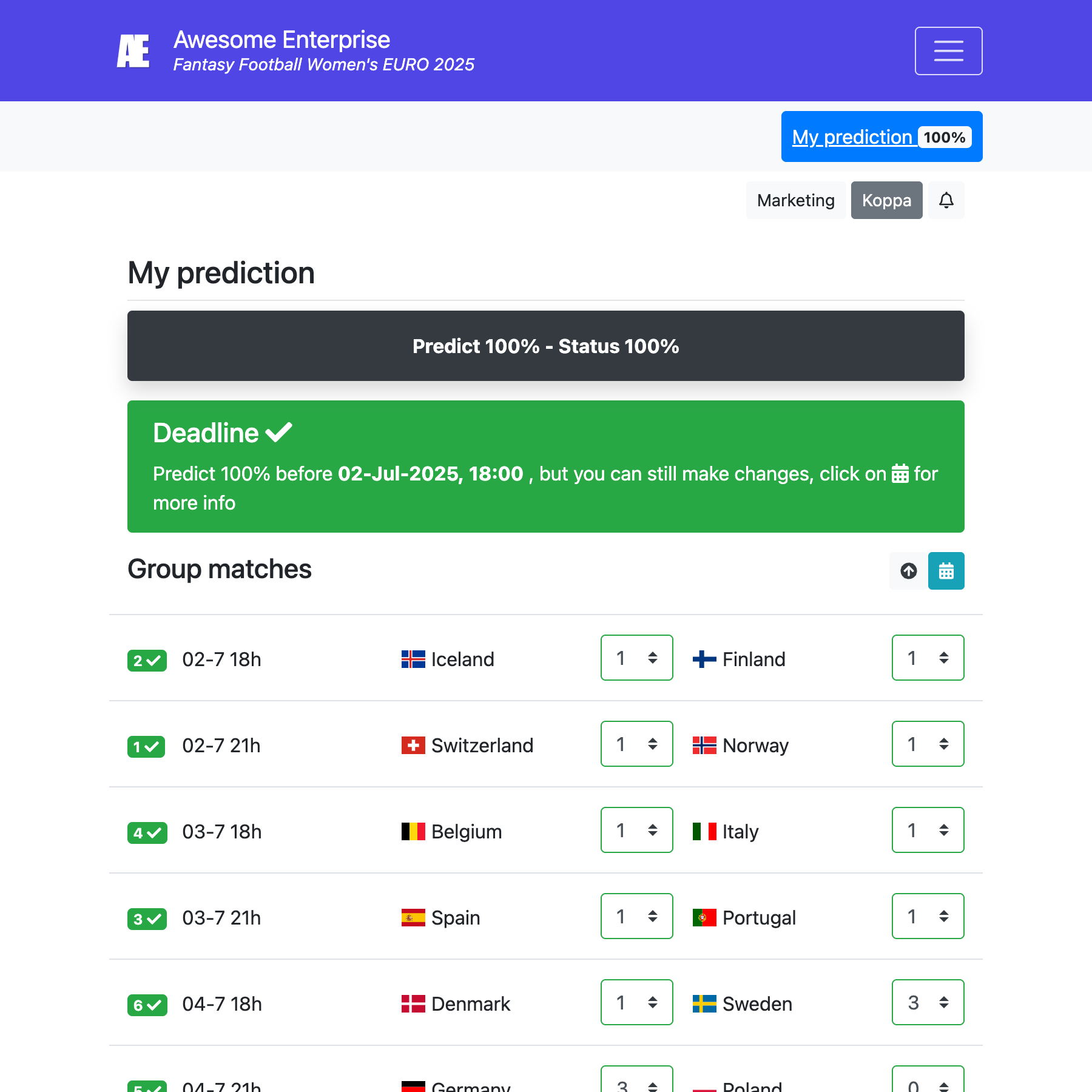 Ejemplo de una plataforma de Prode personalizada